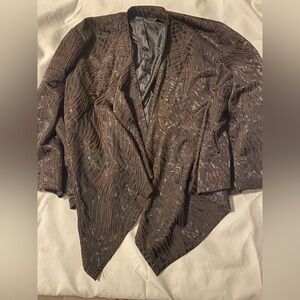 Cato Women's Brown Metallic Wave-Pattern Open Front Sweater Jacket